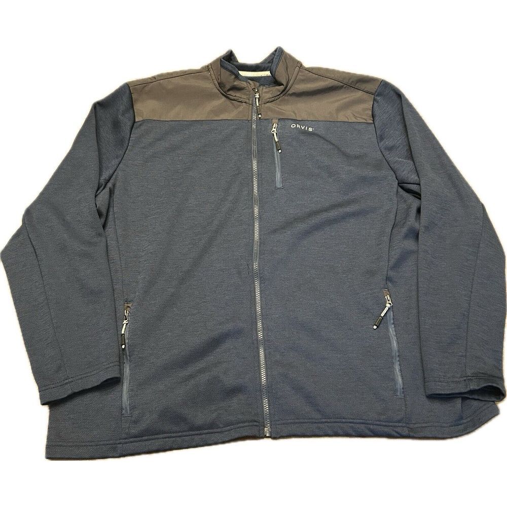 Orvis Jacket Men 2XL Full Zip‎ Blue Gray Pockets Midweight Hiking